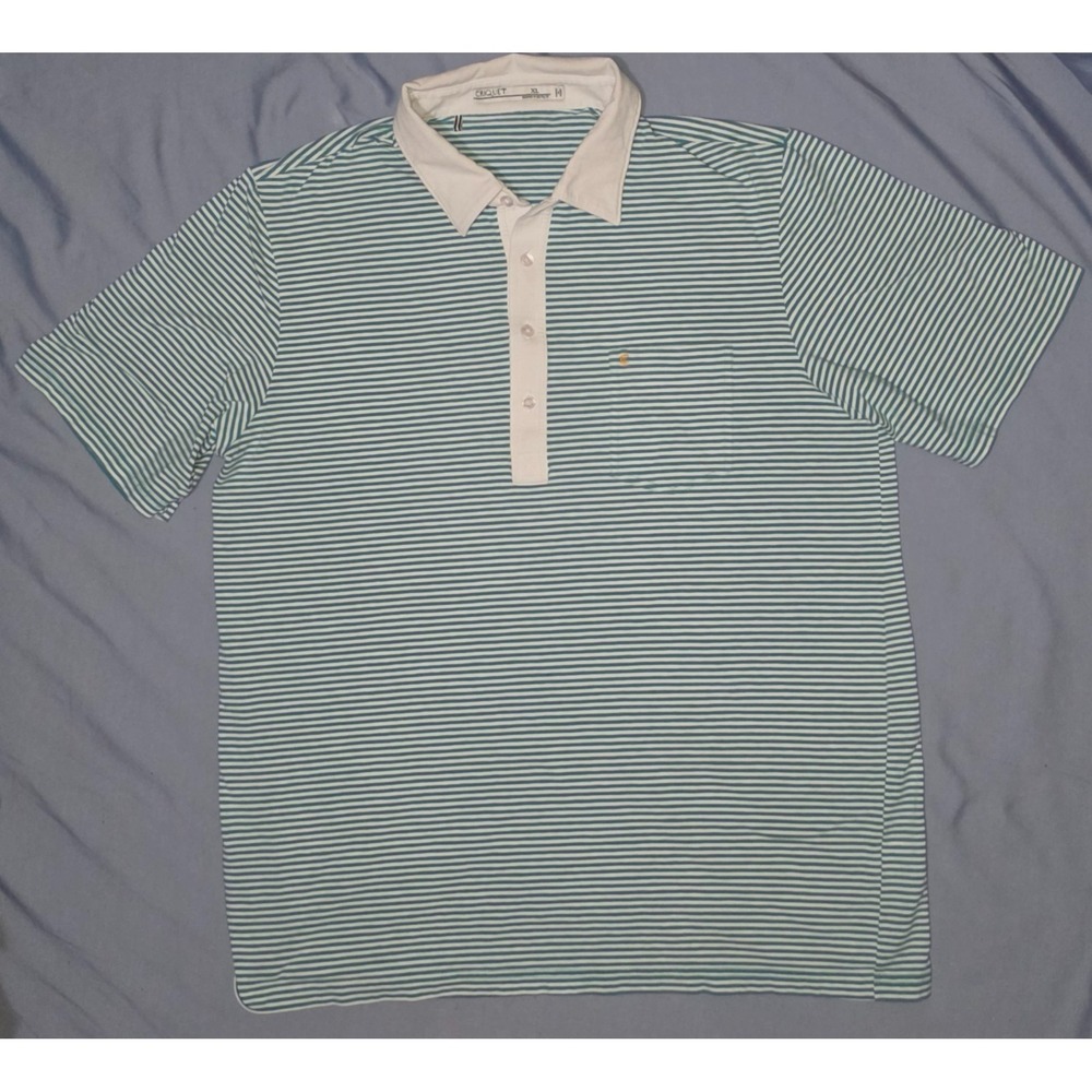 Criquet Shirt Mens XL Green Striped Pima Polo Stretch Work Golf Made in Peru